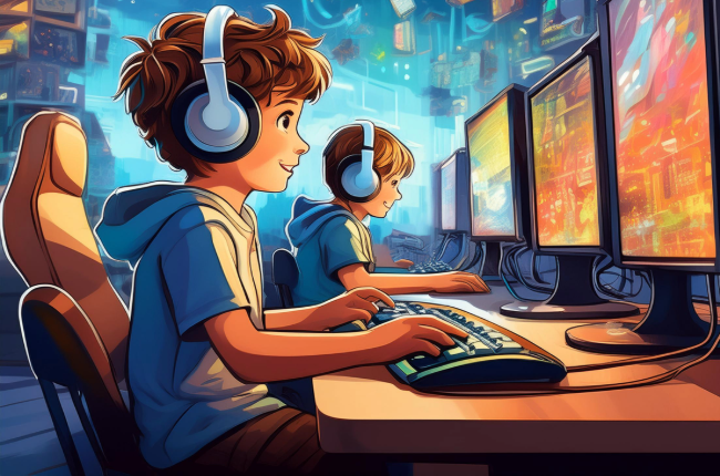 Kids playing computer games